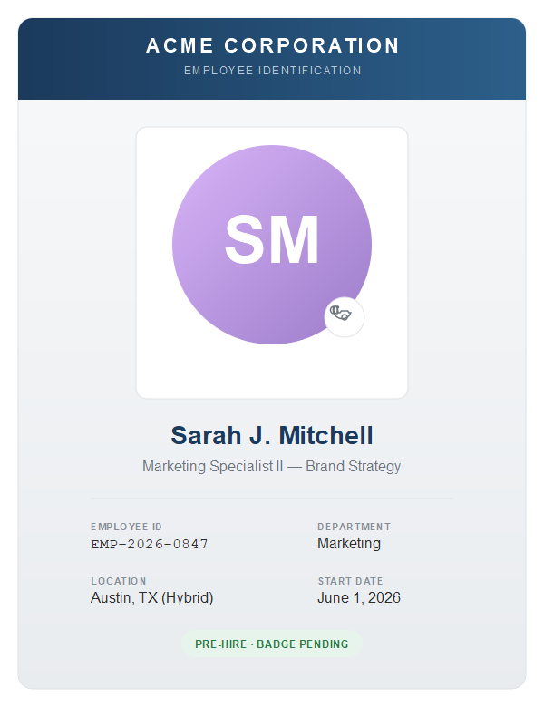 Sarah Mitchell employee badge photo